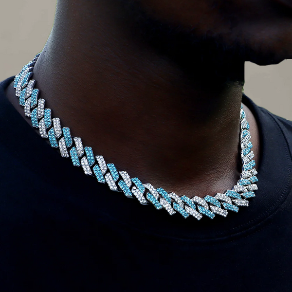 BLYX. | Two-Tone Silver Blue Cuban Link Chain 12MM